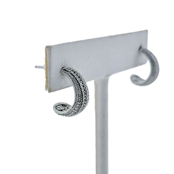 PJ Sterling Silver Oxidized 925 0.36tcw Diamond Graduated Half Hoop Earrings - Picture 4 of 7